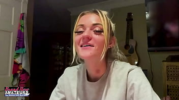 Petite mature blonde sassy rubs her nipples and deep fingers her twat