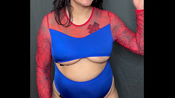 Spider girl takes an intense sloppy deepthroat throat fuck