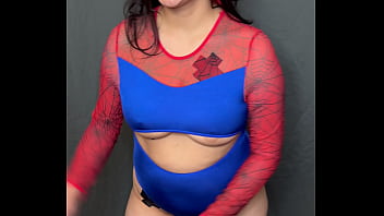 Spider girl takes an intense sloppy deepthroat throat fuck