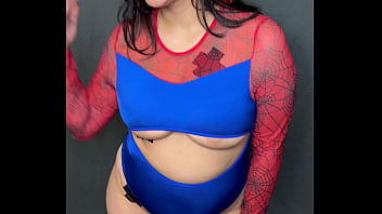 Spider girl takes an intense sloppy deepthroat throat fuck