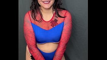 Spider girl takes an intense sloppy deepthroat throat fuck