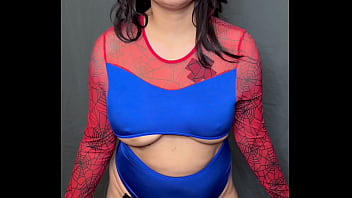 Spider girl takes an intense sloppy deepthroat throat fuck