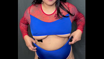 Spider girl takes an intense sloppy deepthroat throat fuck