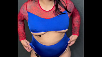 Spider girl takes an intense sloppy deepthroat throat fuck