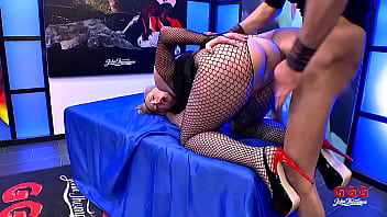 Ggg tall blonde surrounded by many loaded and hard cocks