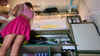 Sexy babe upskirted at work by naughty and pervert boss