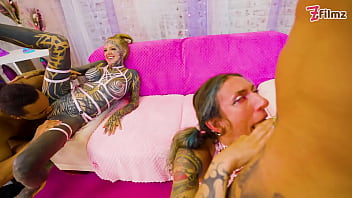 Heavily Tattooed Babes Share Bbc & White Cock In Group Mayhem thumbnail
