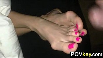 Wife gets cum on her beautiful feet pov