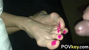 Wife gets cum on her beautiful feet pov