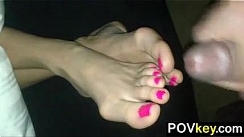 Wife gets cum on her beautiful feet pov