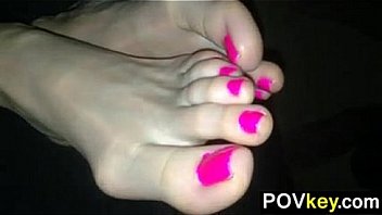 Wife gets cum on her beautiful feet pov