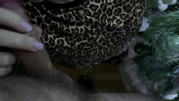 Blowjob under the tree the coolest gift for the new year sucked and cumshot on face and mouth close up early in the morning