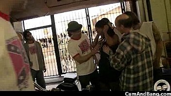 Horny ebony bukkake gangbang 19