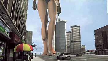 Bikini giant lady crossing town