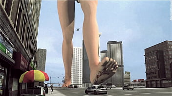 Bikini giant lady crossing town