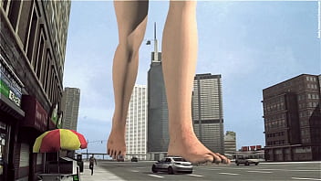 Bikini giant lady crossing town