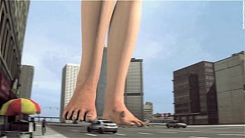 Bikini giant lady crossing town