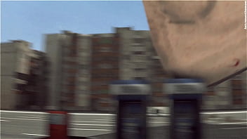 Bikini giant lady crossing town