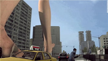 Bikini giant lady crossing town