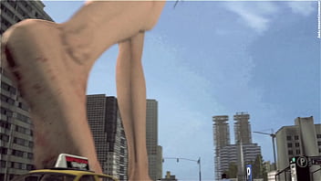 Bikini giant lady crossing town
