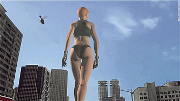 Bikini giant lady crossing town