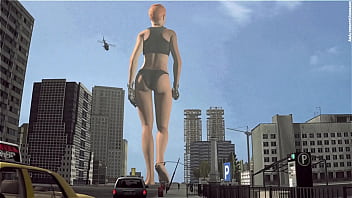 Bikini giant lady crossing town