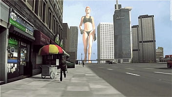 Bikini giant lady crossing town