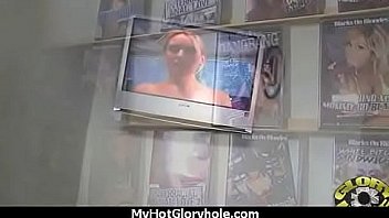 Ebony hottie milking cocks in the gloryhole 4