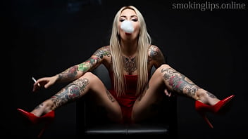 Smoke fetish smoking girl red lipstick ai movie