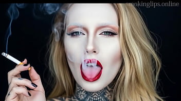 Smoke fetish smoking girl red lipstick ai movie