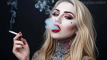 Smoke fetish smoking girl red lipstick ai movie