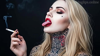 Smoke fetish smoking girl red lipstick ai movie