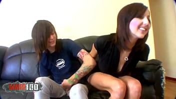 Brunette teen deep fucked by a tattooed man