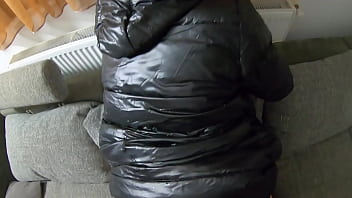 Cum play on my new long black shiny and puffy jacket so my impotent husband can lick preview