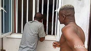 An african mum was feeling her self and her neighbor was peeping at her from the window