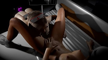 Nurses eats pussy as a robot dildo fucks her