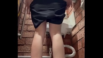 Public Bathroom Playtime In A Public Bathroom Dressed In A Black Top And Shorts I Squat With My Legs Wide Mas thumbnail