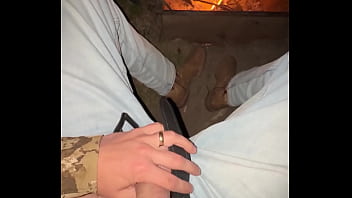 Couple getting freaky out in the woods