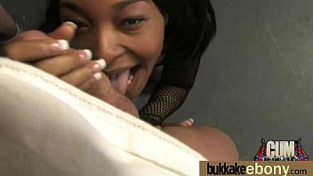 Ebony babe sucks too many white cocks 17