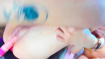 The friend licks her pussy and kisses her nicely while she is fucked with the machine