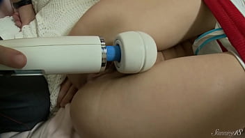 A kinky guy pleases brunette teen persephone a's cunt with a vibrator