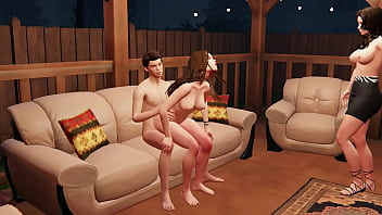 House party threesome with brunettes