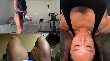 Asian muscle girl flexing and working out