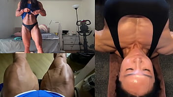 Asian muscle girl flexing and working out