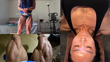 Asian muscle girl flexing and working out
