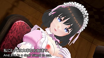 The young maid girl's innocent self pleasure～the fingers groping her breasts and the not too thick thighs peeking out from the slit in her maid skirt