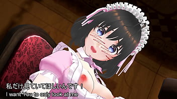 The young maid girl's innocent self pleasure～the fingers groping her breasts and the not too thick thighs peeking out from the slit in her maid skirt