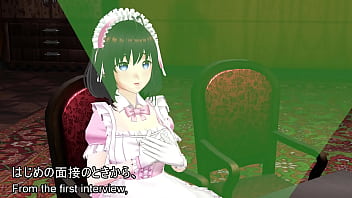 The young maid girl's innocent self pleasure～the fingers groping her breasts and the not too thick thighs peeking out from the slit in her maid skirt