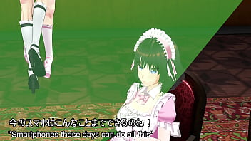 The young maid girl's innocent self pleasure～the fingers groping her breasts and the not too thick thighs peeking out from the slit in her maid skirt