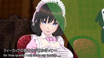 The young maid girl's innocent self pleasure～the fingers groping her breasts and the not too thick thighs peeking out from the slit in her maid skirt